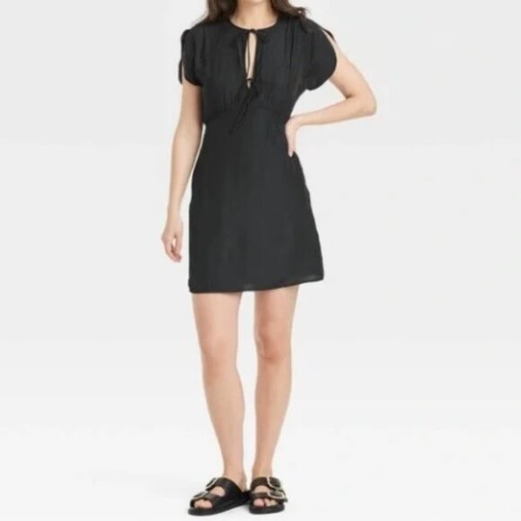 Universal Thread Black Short Sleeve Lace-Up Midi Dress – Size Small – NWT - Picture 1 of 5
